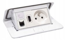 Pop-up blok, 1x zásuvka 230V, 1x HDMI, 1x RJ45, hliník, farba biela lesklá, káble 2m