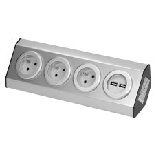 Nerezový rohový blok 3x 230V s 2x USB nabíječkou, bez kabelu