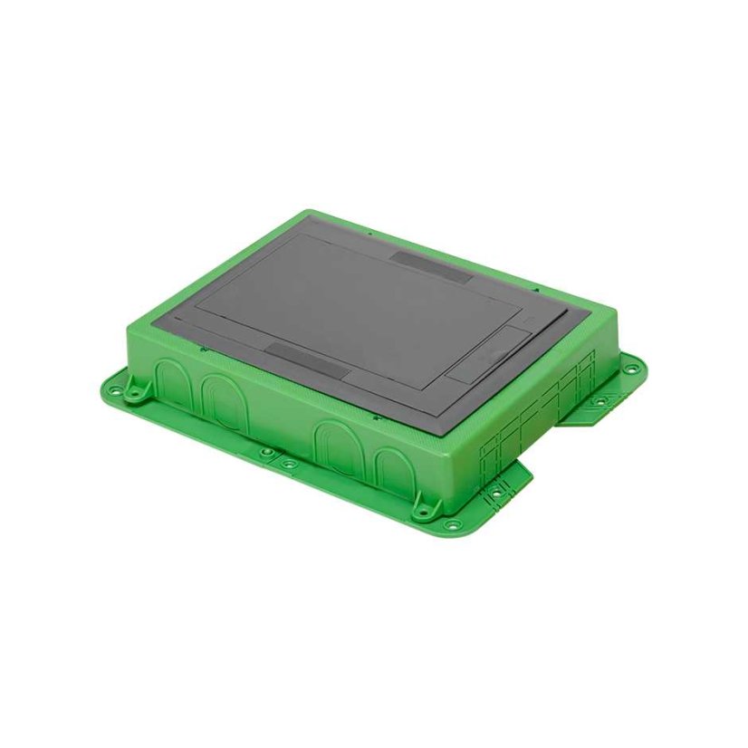 Podlahová zásuvka KF se sníženou hloubkou, 2x 250V/16A, barva boxu šedá, pro lité podlahy, vyplnění víka materiálem podlahy