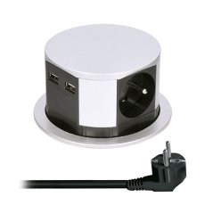 Výsuvný zásuvkový blok, 3x 230V, 2x nabíjacie USB, farba strieborná, kábel 1.5m
