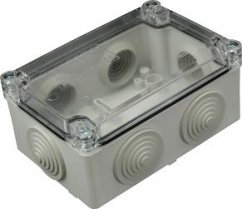 SEZ DK Krabice 120x80x50mm, 6 kruhových průchodek, IP55, transparentní víko
