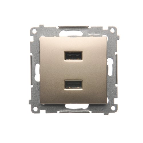 Dvojitá USB nabíječka zlatá matná, metalizovaná 2,1A