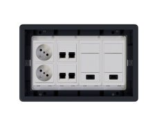 Podlahová zásuvka 2x 250V/16A, 4x RJ45 cat.6, 2x HDMI, farba boxu grafitovo-šedá, s puzdrom pre liate podlahy