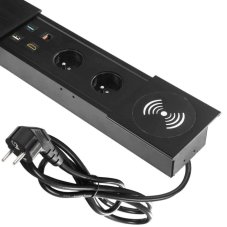 Zásuvkový blok 2 x 250V, 1x USB 2.0, 1x USB 3.0, 1x HDMI, 1x RJ45, indukční nabíječka, kabel 1.5m, černá barva