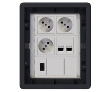 Podlahová zásuvka 3x 250V/16A (zásuvka bílá) + 2x port RJ45 cat.6 + 1x HDMI 2.0, barva boxu grafitově-šedá, pro zvýšené podlahy