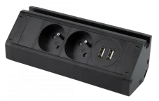 Dvojitá rohová zásuvka 2x 230V s 2x USB (A) nabíjačkou a držiakom na telefón, kábel 1.5m, farba čierna