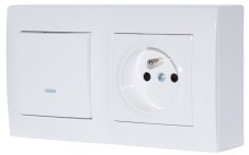 Zásuvkový blok nástěnný 1x 250V/16A a 1x vypínač s LED podsvětlením (indikuje zapnutý stav), barva lesklá bílá, bez kabelu