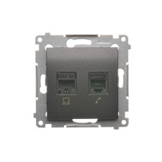 Dátová zásuvka RJ45 cat. 5e + telefónna RJ12 (zariadenie s krytom), Simon 54, farba antracitová metalizovaná