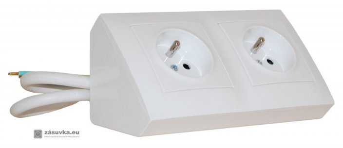 Rohová zásuvka 2x 250V/16A v bílé lesklé barvě a přívodním kabelem 1m, bez vidlice