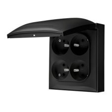 Napájacia zásuvka 4-násobná (zariadenie s krytom), IP44, s uzemnením, s tienením, krytka vo farbe krytu, 16 A / 250 V~, skrutkové svorky, Aquaclick, farba čierna matná