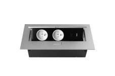 Zásuvkový blok zapustený, 2x zásuvka, 2x USB nabíjačka A+C, kábel 1.5m, povrch hliník