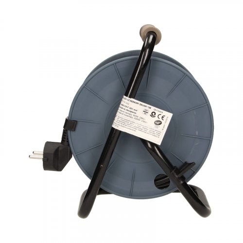 Prodlužovací přívod MINI 15m na bubnu (šedý), PVC H05VV-F 3x1mm², 4x zásuvka, IP20, kovový stojan, (SCHUKO)