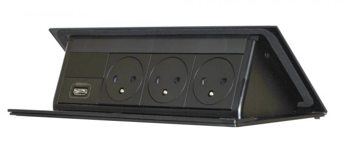 Pop-up blok INCARA 3x zásuvka 250V surface, 1x HDMI 2.0 + montážní rám, barva černá, kabel 2m