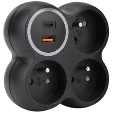 Rozbočka, 3x 15A, USB A+C rychlonabíječka 20W PD, matná černá