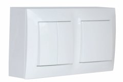 Nástenný blok s vypínačmi - 1x vypínač ř.6 (schodiskový) + 1x dvojitý vypínač ř.5 (lustrák), IP20, farba biela