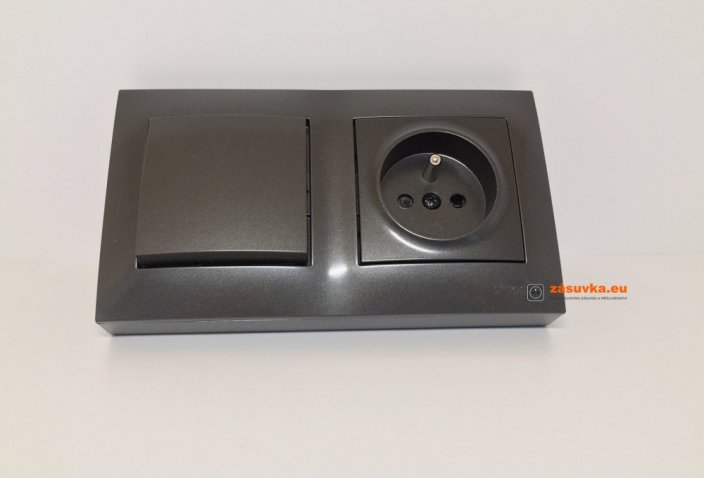 Rohová zásuvka 1x 250V/16A s vypínačem, barva antracitová metalíza, bez kabelu