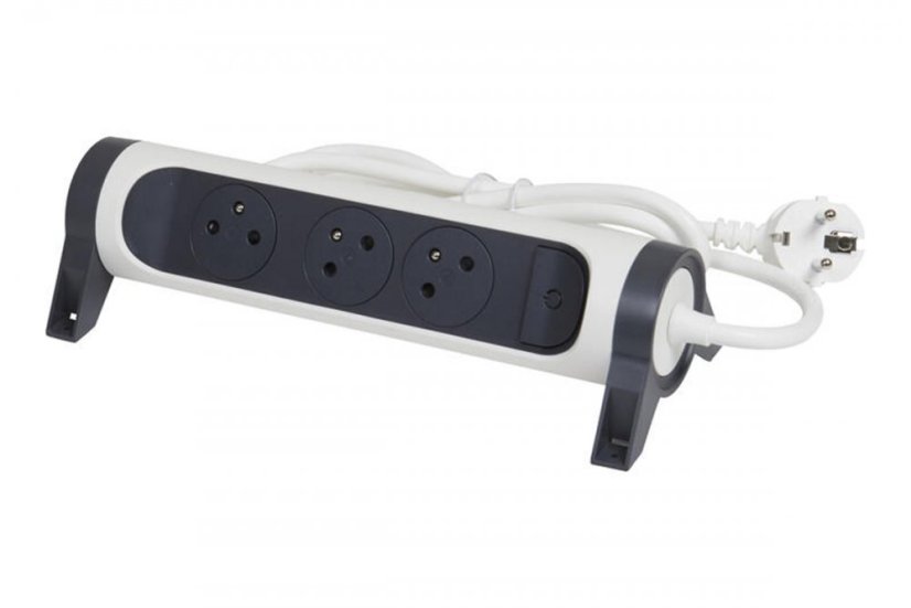 Prodlužovací přívod otočný, 3x zásuvka 230V, vypínač, kabel 3m, barva tmavě šedá - bílá