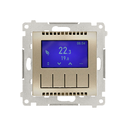 Termostat digitální programovatelný (přístroj s krytem), Simon 54, barva zlatá metalizovaná