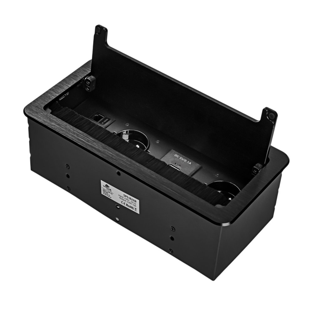D-TRADE Zásuvkový blok 2x 230V, 2x USB nabíjací (Typ -A, Typ-C), 1x HDMI, 1x RJ45, kábel 1.5m, hliník, farba čierna