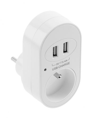 Adaptér s průběžnou zásuvkou 230V a 2x USB nabíječkou 5V/3.4A