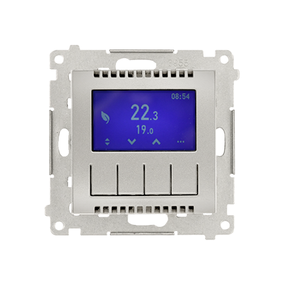 Termostat digitální programovatelný (přístroj s krytem), Simon 54, barva stříbrná metalizovaná