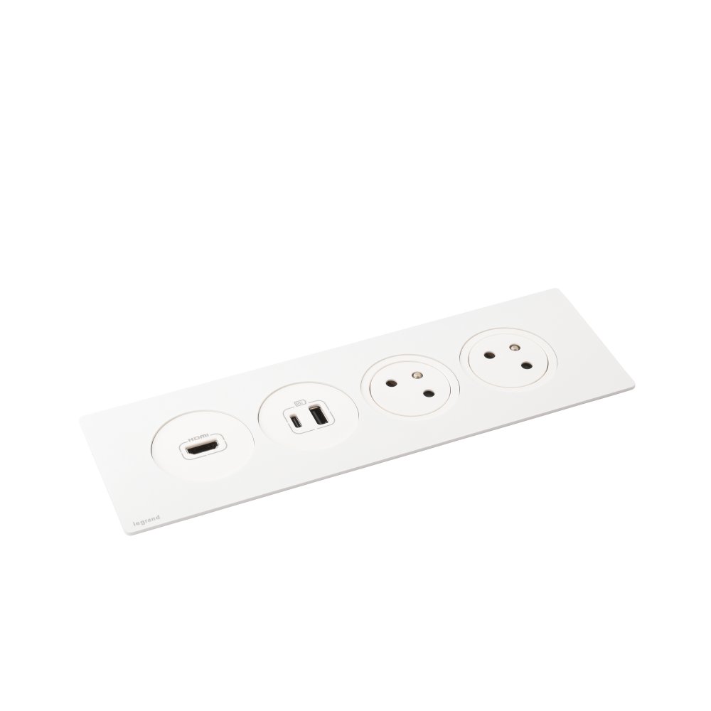 Zapuštěný blok INCARA Disq'In, 2x zásuvka 250V Surface, 1x USB A+C nabíječka, 1x HDMI, kabel 2m, barva bílá