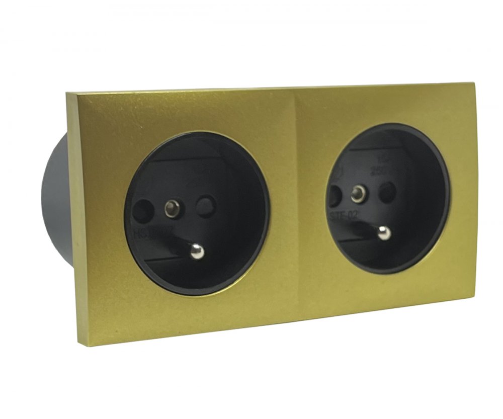 ALTR Zásuvkový blok zapuštěný ve zlaté barvě, 2x zásuvka 250V, kabel 1.5m