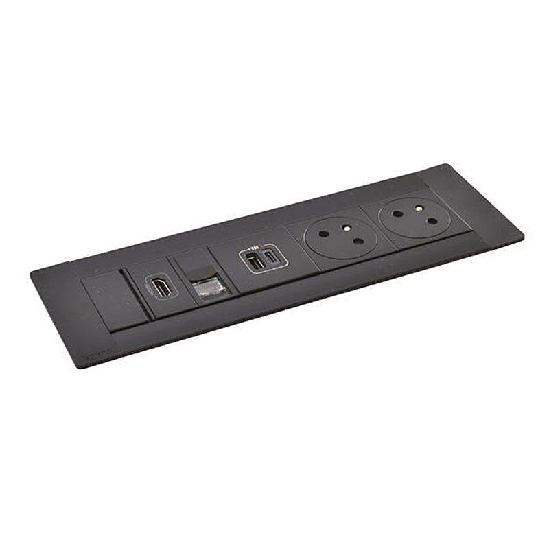 Zapuštěný blok INCARA Multilink (horizontální verze), 2x zásuvka 250V Surface, 1x dvojitá USB A+C nabíječka, 1x RJ45, 1x HDMI, kabel 2m, barva černá